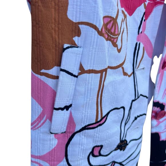 Milly of New York Trench Coat Jacket Hibiscus Floral Design Women’s Size 4 - Picture 6 of 9